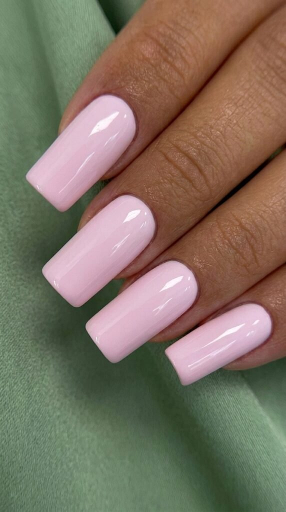 Baby pink mirror gloss square gel nails – classic chic summer gel nail ideas 2026