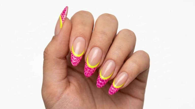 Neon Yellow French With Pink Reptile Tips