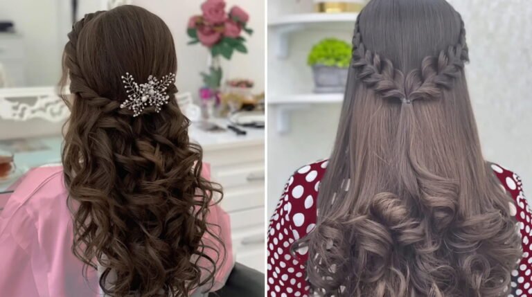 Two half-up hairstyle ideas with braids and curls
