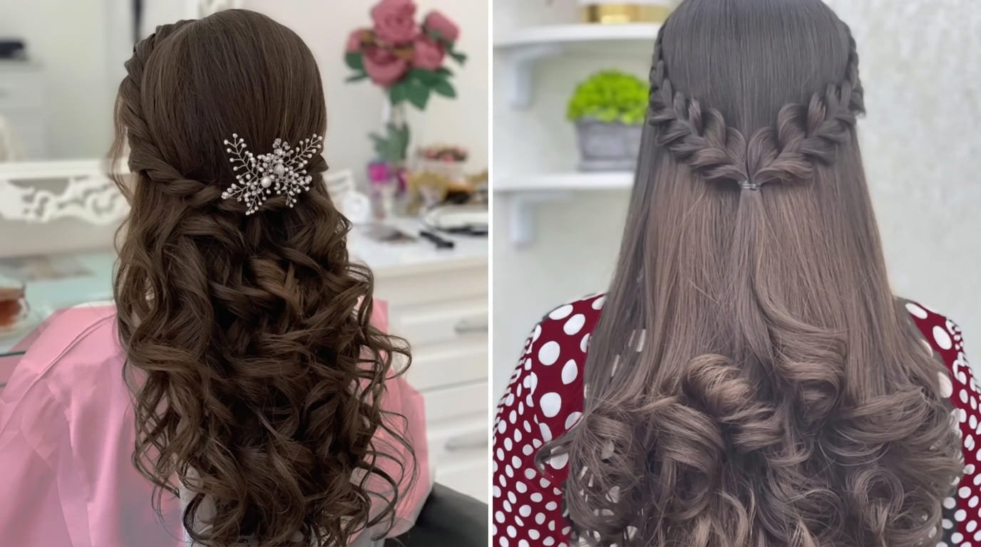 Two half-up hairstyle ideas with braids and curls